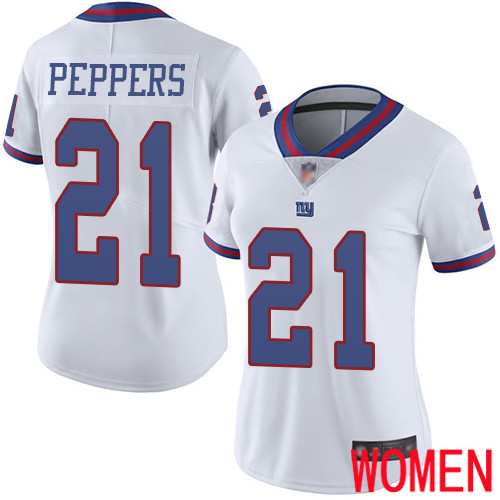 Women New York Giants #21 Jabrill Peppers Limited White Rush Vapor Untouchable Football NFL Jersey->women nfl jersey->Women Jersey